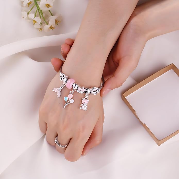 Charm Bracelets for Girls Cute Cartoon Friendship Bracelets Adjustable Bangle Gifts for Girls DIY Jewelry