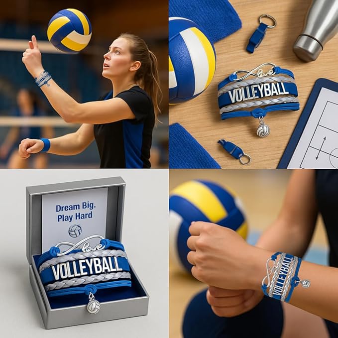Volleyball Bracelets For Girls- Ideal Volleyball Gifts & Souvenirs. Adjustable Charm Bracelet with Moveable Letters, Infinity Symbol & Silver Volleyball Charm. Fashionable Bracelets by SportyBella.