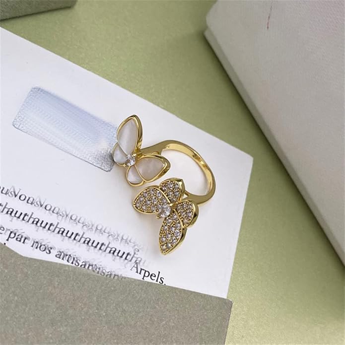 Double Butterfly Rings for Women AAA Cubic Zirconia Finger Ring Ladies Fashion Hand Jewelry Natural Stone Adjustable Ring