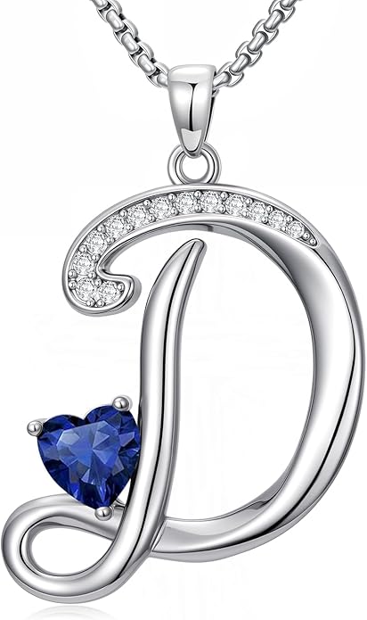 Valentines Day Gifts for Women Alphabet A to Z Initial Birthstone Pendant Necklaces for Women - 18k White Gold Plated Personalized Name Jewelry Valentine Mothers Day Birthday Gifts for Women Her Girlfriend