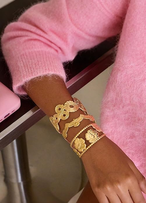 PERNNLA PEARL Dainty Gold Bar Bracelet for Women Simple Delicate Thin Cuff Bangle Hook Bracelet 18K Gold Plated Handmade Minimalist Jewelry
