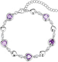 Carleen Birthstone Bracelets for Women 925 Sterling Silver Five Heart Station Created Gemstone Tennis Bracelet Jewelry Anniversary Birthday for Wife, 7"+1.2" Extender