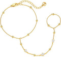 Cicy Bell Hand Chain 18k Gold Plated Bracelet for Women Trendy Teardrop Cubic Zirconia Adjustable Finger Ring Slave Dainty Bracelets Jewelry Gifts