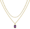 Layered Birthstone Necklace for Women Girls, 14K Gold-Plated Paperclip Chain Choker Necklace with Rectangle Birthstone Pendant Birthday Gifts for Women Girls Dainty Small