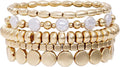 Gold Plated Beaded Bracelets for Women Trendy, 14K Gold Plated Stack Cross Pearl Gold Plated Bead Stretch Bracelets Set Elastic Hypoallergenic Bracelets Jewelry Gifts