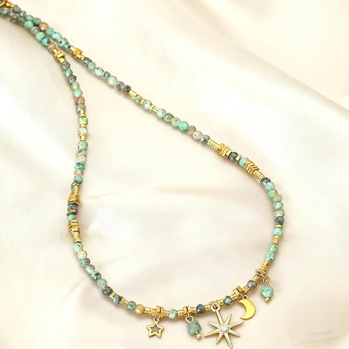 Boho Necklaces for Women, Vintage Pendant Necklaces Two Layers of Wear Choker, Adjustable Trendy Necklace Hippie Handmade Fashion Jewelry Accessories, Birthday Gifts