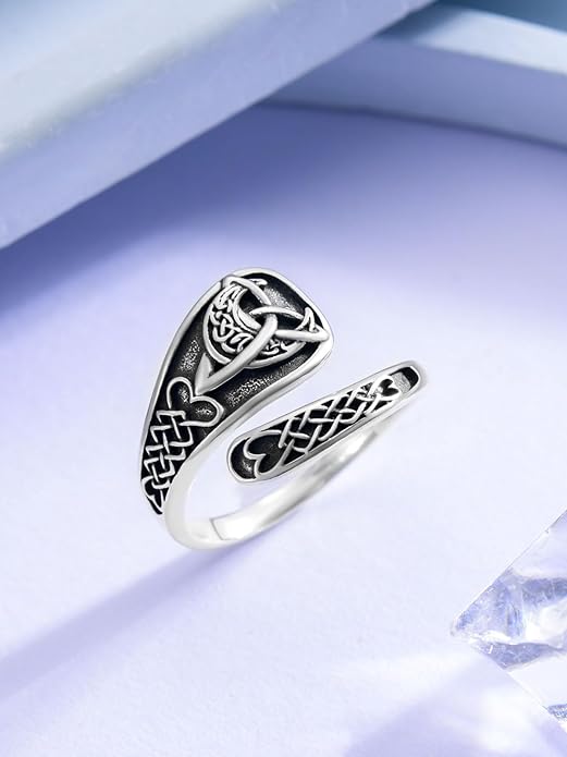 Midari Sun and Moon/Bee/Celtic/Life of Tree/Lotus Spoon Ring for Women 925 Sterling Silver Adjustable Ring Open Ring for Women Men Halloween Birthday Gift