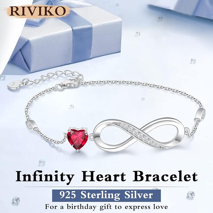RIVIKO Infinity Love Heart Symbol Charm Bracelet for Women 925 Sterling Silver Adjustable Birthday Valentine’s Day Christmas Mothers Day Jewelry Gift for Mom Women Wife Her Friends