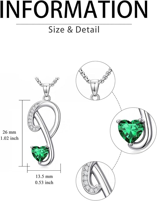 Valentines Day Gifts for Women Alphabet A to Z Initial Birthstone Pendant Necklaces for Women - 18k White Gold Plated Personalized Name Jewelry Valentine Mothers Day Birthday Gifts for Women Her Girlfriend