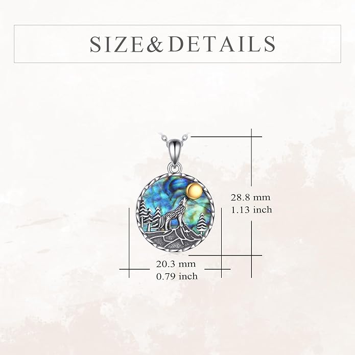 YFN Wolf Necklace Gifts for Men Women Sterling Silver Opal Moon Wolfs Jewelry Birthday 18+2"