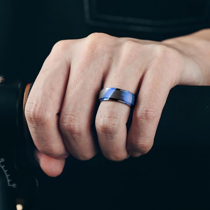 Egnaro Men's Rings 8.5mm Wide-2mm Thick Inner Arc Ergonomic Breathable Rubber Wedding bands-Hypoallergenic for Gym/Outdoor/Gift((1-7 Variety Pack with Half Size)