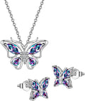 925 Sterling Silver Birthstone Butterfly Jewelry Women Crystal Animal Cute Butterflies Birthday Necklace/Earring/Ring/Bracelet Sets Birth Stone Statement Anniversary Jewellery
