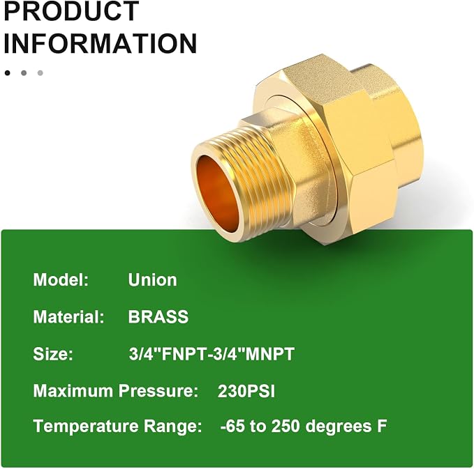 1PCS Brass Union，3/4" NPT Male x 3/4" NPT Female Brass Pipe Fitting - Image 4