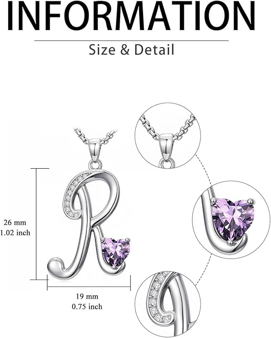 Valentines Day Gifts for Women Alphabet A to Z Initial Birthstone Pendant Necklaces for Women - 18k White Gold Plated Personalized Name Jewelry Valentine Mothers Day Birthday Gifts for Women Her Girlfriend