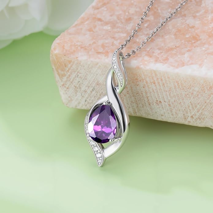 Birthstone Necklace for Women 925 Sterling Silver Infinity Love Jewelry Valentines Day Birthday Gifts for Her Mom Wife Girlfriend