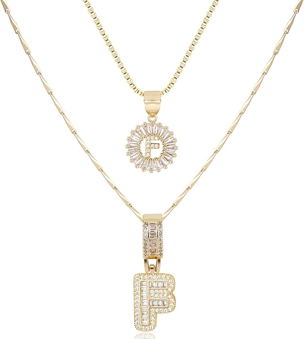 14K Gold Plated Alphabet Necklace Cubic Zirconia Letter Pendant, Personalized Name Jewelry Gift for Women, Customizable A-Z, Birthday/Mothers Day Gifts for Womens