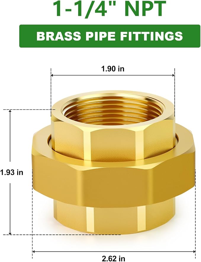 1PCS Brass Union，1-1/4" NPT Female x 1-1/4" NPT Female Brass Pipe Fitting - Image 2