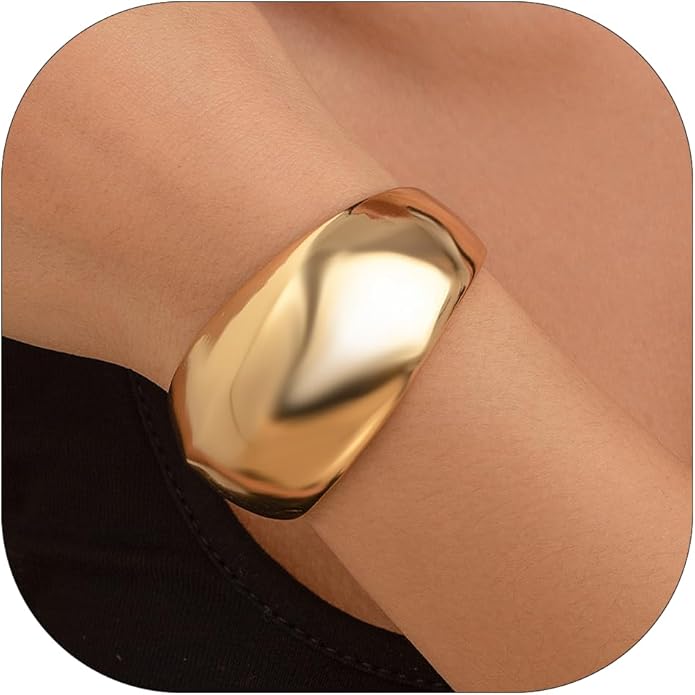 Gold Bracelets for Women Trendy Adjustable Gold Plated Cuff Bangle Bracelets Bold and Beautiful Wide Chunky Gold Bracelet Minimalist Bangle Jewelry for Women