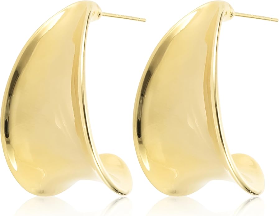 Big Chunky Gold Hoop Earrings for Women Trendy 14K Gold Plated Large Thick Gold Hoops