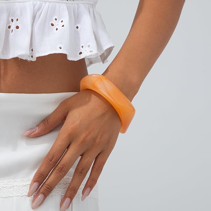 ALEXTINA 3Pcs Acrylic Resin Bangles for Women, Wide Resin Bracelets Chunky Cuff Bracelets Set Stackable Bracelets, Summer Vacation Jewelry Gift for Women