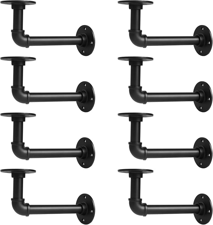 Storystore Industrial Pipe Shelf Brackets, 8 Pack Iron L-Shaped Shelving by Storystore