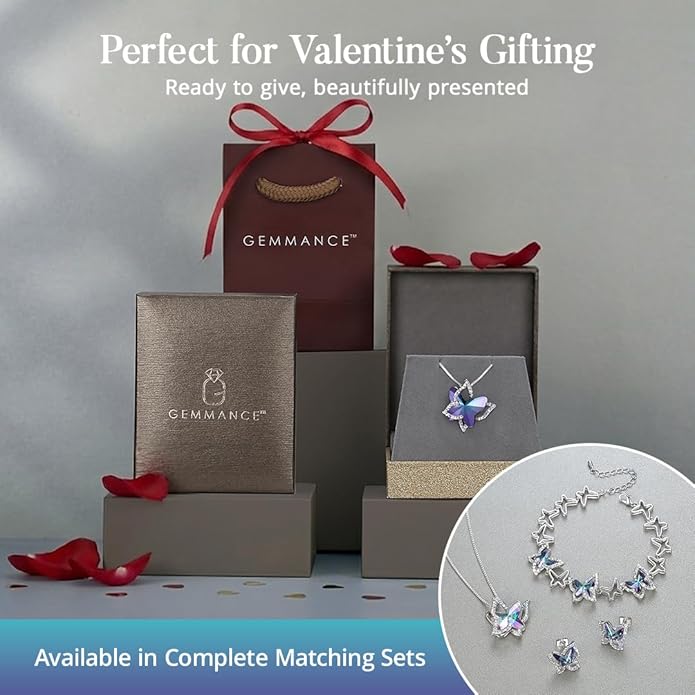 Valentine's Day Gift Butterfly Birthstone Crystal Necklace, Silver Tone with 18”+2” Chain, Necklace for Mother’s Day Anniversary Birthday Gifts for Women and Daughter