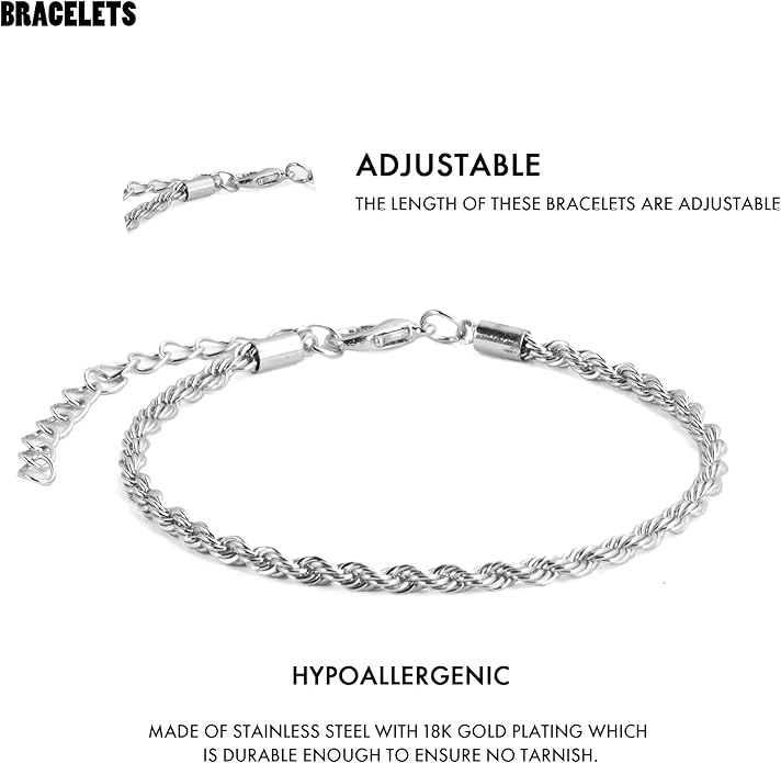 VIBILIA Dainty Gold Chain Bracelet for Women Trendy Stackable Adjustable Layered Metal Bracelet Gold Plated Twist Link Figaro Chain Paperclip Bracelets Fashion Jewelry