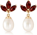 9.5 Carat 14k Solid Yellow Gold Freshwater Pearl Stud Dangle Women Earrings with Natural Garnets