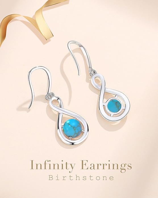 FANCIME Valentines Day Gift Dangle Drop Earrings 925 Sterling Silver Dainty Infinity Round Gemstone Birthstone Jewelry Birthday Gifts for Her Women