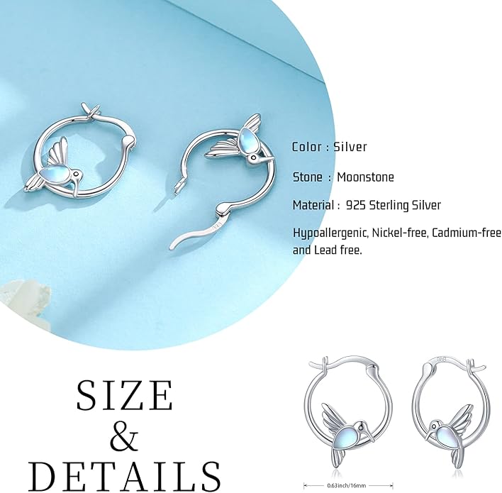 JUSTKIDSTOY Hypoallergenic Panda/Unicorn/Hummingbird/Dolphin Hoop Earrings for Women 925 Sterling Silver Animal Huggie Hoop Earrings Jewelry Gifts for Sensitive Ears