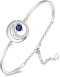 FANCIME Birthstone Bracelets 925 Sterling Silver Moon and Star Bangle Charm Bracelet Fine Jewelry Birthday Anniversary Christmas Day Gift for Her Women, Adjustable Chain 6.7"+1.2" Extend