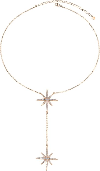 Savlano 14K Gold Plated Cubic Zirconia Round Cut Starburst 18 Inches Pendant Chain Necklace For Women