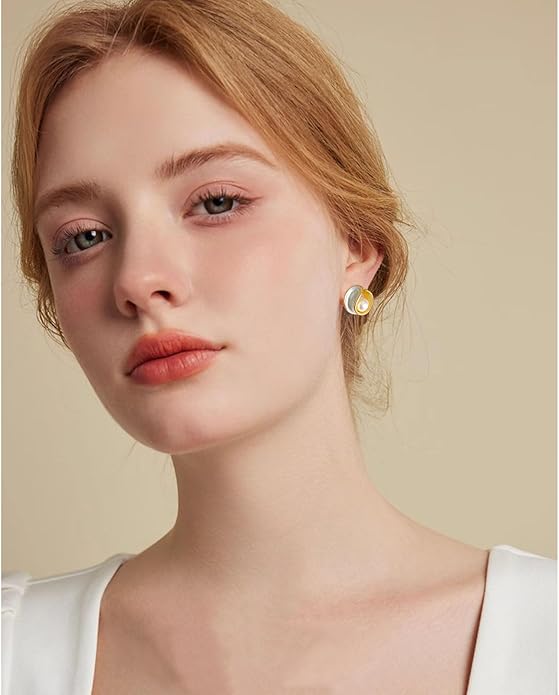 Pearl Stud Earrings for Women Stainless Steel Unique Statement Small Pearl Enamel Button Statement Vintage Earring Jewelry