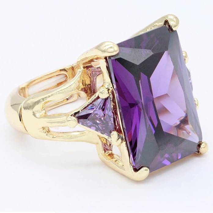 Lavencious Big Bold Radiant CZ Stones Stretch Rings for Women Size for 7-9