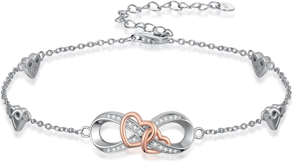 Infinity Love Heart/Claddagh Bracelet for Women 925 Sterling Silver Charm Link Bracelet Adjustable Valentine’s Day Jewelry Gift for Her