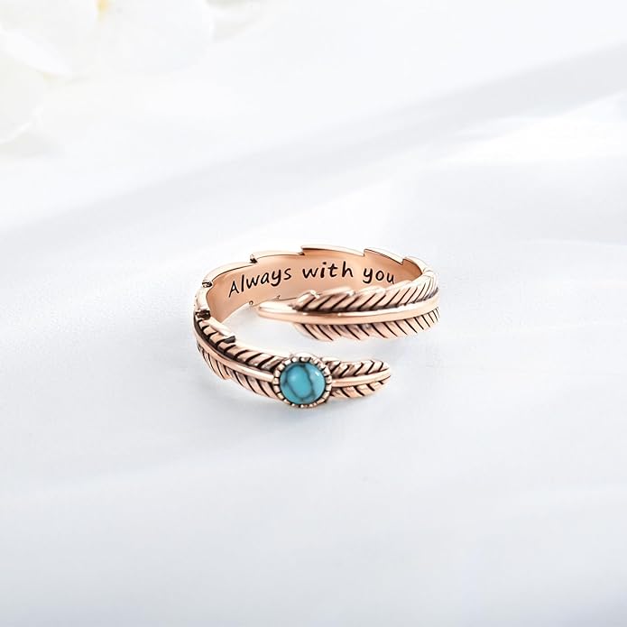 Turquoise/Moss Agate/Moonstone/Black Onyx/Lapis Lazuli/Labradorite/Tiger Eye Feather Ring 925 Sterling Silver Adjustable Ring Western Thumb Rings Vintage Jewelry Gifts for Women