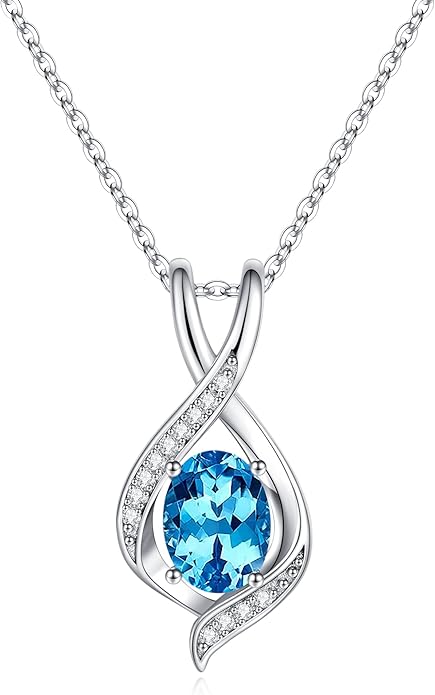 SMILEST Valentines Day Gifts for Her - 925 Sterling Silver Oval Sparkle Birthstone Necklace, Infinity Pendant Necklace Anniversary Birthday Gifts for Women Wife Girlfriend Mom Birthstone Necklace
