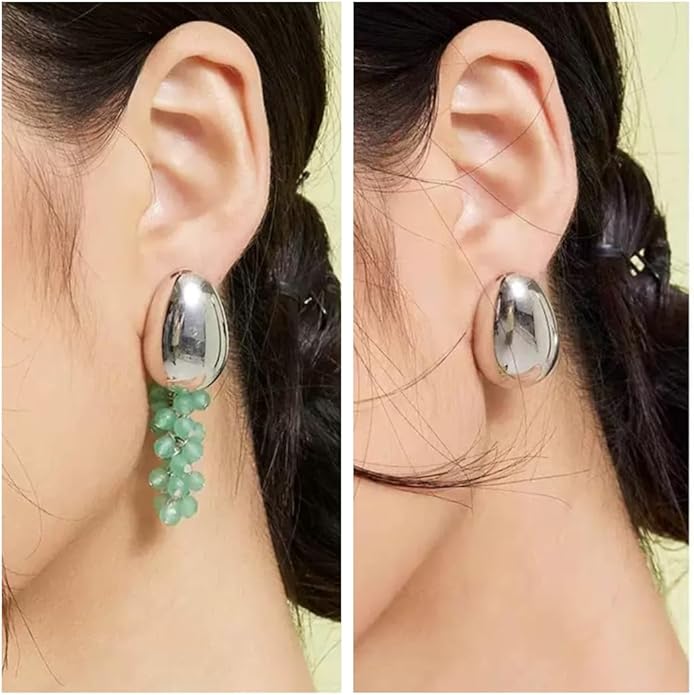 DISTANT DRUMS Simple Natural Green Aventurine Stone Jewelry Set for Women,Hoop Earrings,Bracelet,Necklace,18K Gold-plated Spiritual Gift,Fortunate Stone Jewelry,Choker