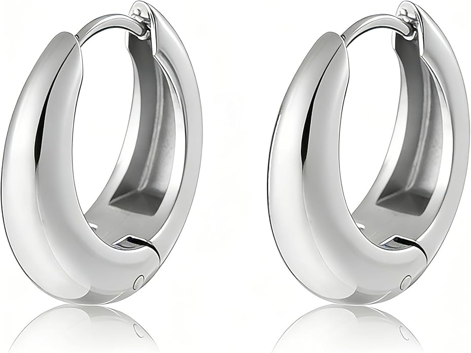 Chunky Small Hoop Earrings for Women 14mm/16mm/19mm Stainless Steel Huggie Earrings Everyday Jewelry Gift for Wife Mom, with Gift Box