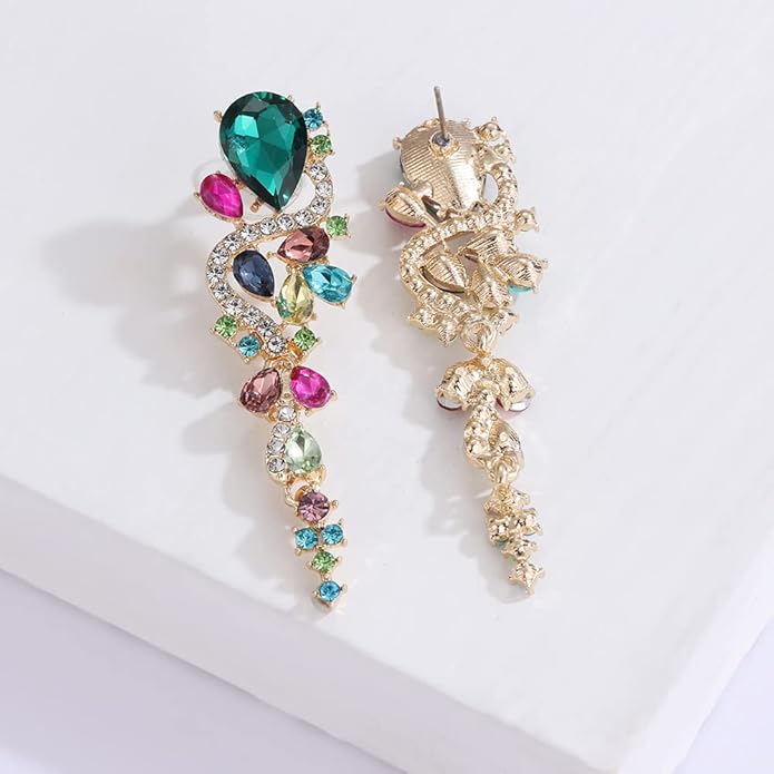 Rhinestone Statement Dangle Earrings Sparkly Crystal Bridal Wedding Earrings for Brides Bridesmaides Chandelier Teardrop Earrings for Women Prom Party
