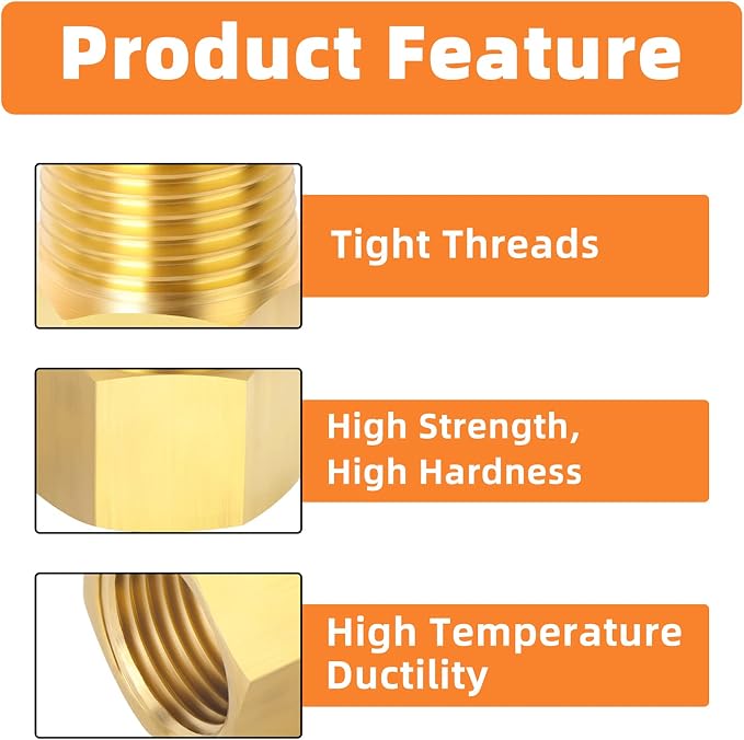 GASHER 5PCS Brass Pipe Fitting, 1/2-Inch Male Pipe x 1/2-Inch Female Pipe - Image 2