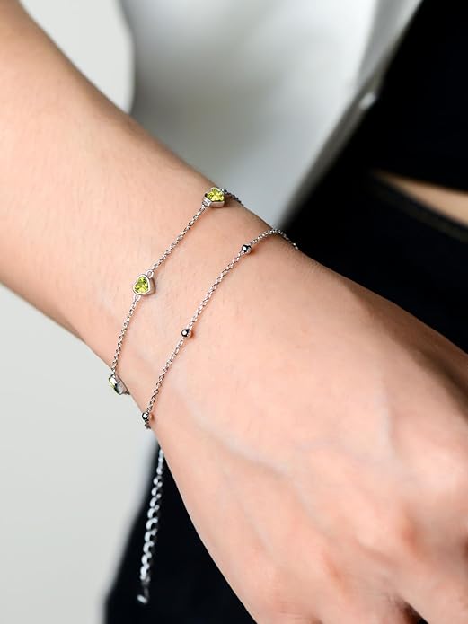 Birthstone Anklet/Bracelets for Women 925 Sterling Silver Charm Link Double Strand Heart Birthstone Jewelry Gift for Wife Women Mother's Day Gift