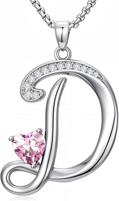 Valentines Day Gifts for Women Alphabet A to Z Initial Birthstone Pendant Necklaces for Women - 18k White Gold Plated Personalized Name Jewelry Valentine Mothers Day Birthday Gifts for Women Her Girlfriend
