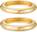2pcs Gold Bangle Bracelets for Women, Trendy Hinged Cuff Open Wide Chunky Gold Bracelet Stack Arm Cuff Jewelry for Women