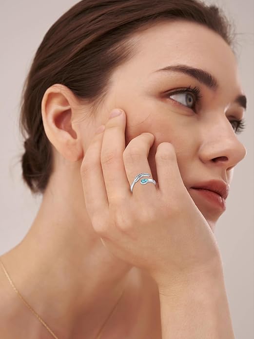 Turquoise/Moss Agate/Moonstone/Black Onyx/Lapis Lazuli/Labradorite/Tiger Eye Feather Ring 925 Sterling Silver Adjustable Ring Western Thumb Rings Vintage Jewelry Gifts for Women