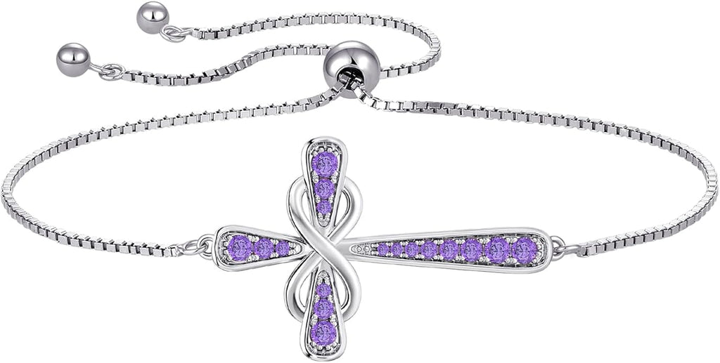YL Cross Bracelet 925 Sterling Silver Infinity Sideways Link Bracelet Birthstone Jewelry for Women