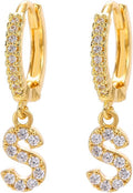 14K Gold Dangle Drop Initial Earrings for Women Dainty CZ Huggie Hoop Name Letter Earrings S925 Sterling Silver Post with Cubic Zirconia Hypoallergenic Gifts Jewelry