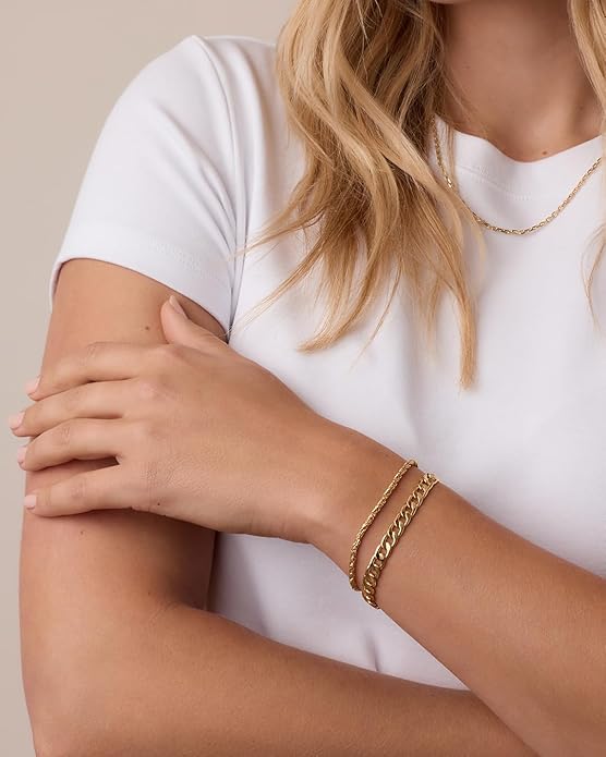 gorjana - Marin Bracelet 7 1/4" - 18k Gold Plated Brass - Layering with Other Jewelry - Elegant Rope Detail for Timeless Style - Versatile and Classic