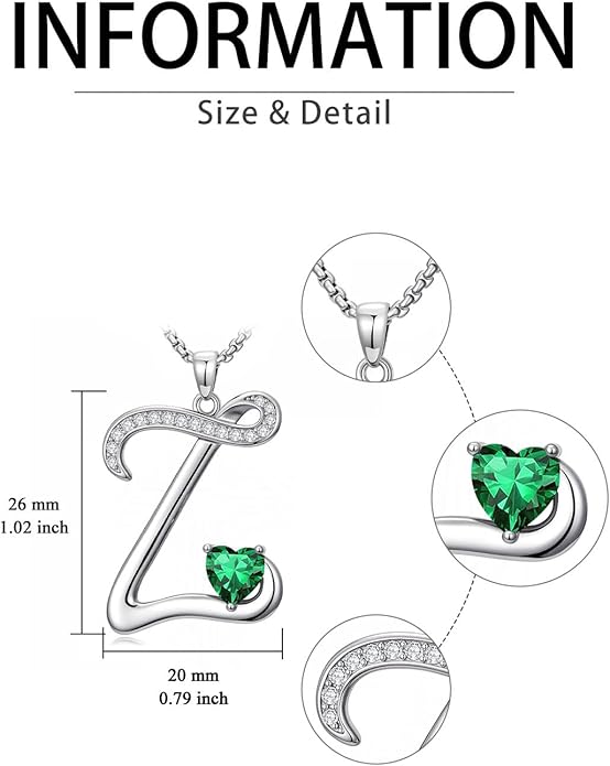 Valentines Day Gifts for Women Alphabet A to Z Initial Birthstone Pendant Necklaces for Women - 18k White Gold Plated Personalized Name Jewelry Valentine Mothers Day Birthday Gifts for Women Her Girlfriend