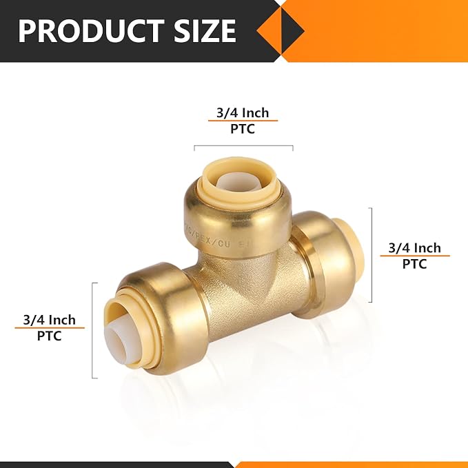 300PC HeSun 3/4" Pushfit Tee, Push to Connect Plumbing Fittings | Brass - Image 2
